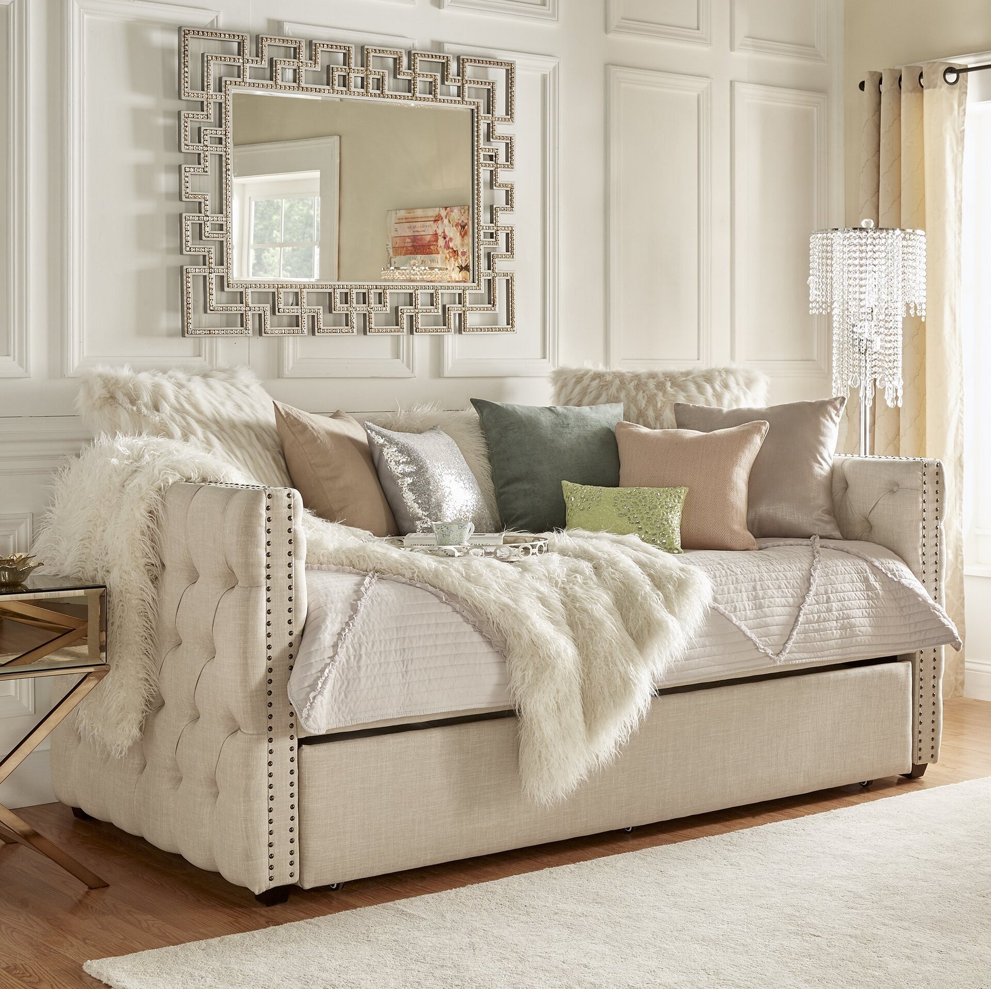 Кровать annika upholstered daybed with trundle серая