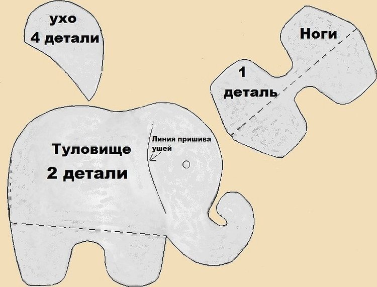 Выкройка слона из фетра и ткани