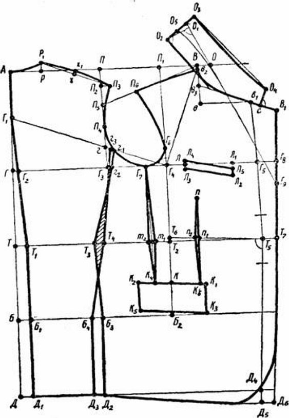 Чертеж конструкции мужского пиджака